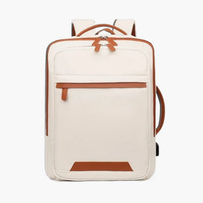Mochila Bege Feminina Impermeável Para Notebook Com USB Siena