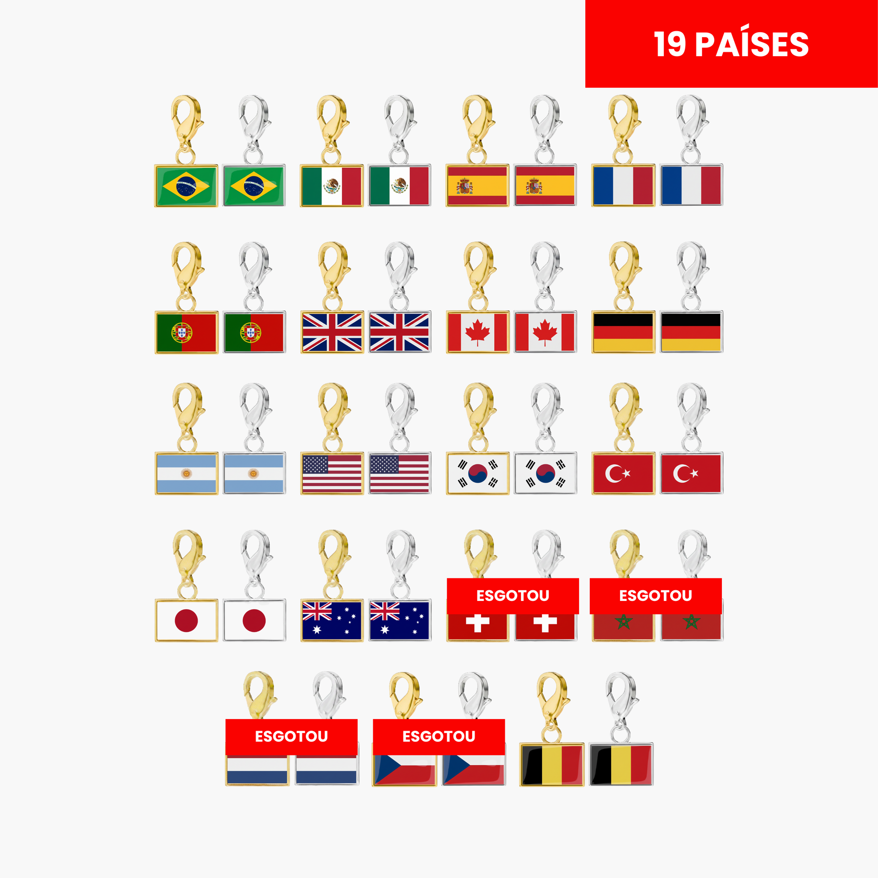 Pulseira de Berloques Viagem Bandeiras e Mapas