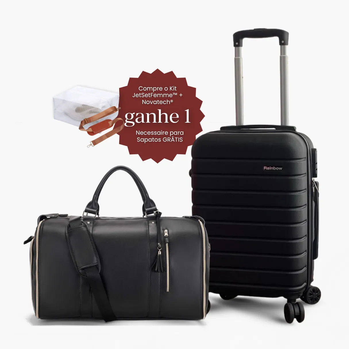 Kit de Viagem Dobrável JetSetFemme™ + Mala Novatech® 8kg–15kg — Leve e Organizada