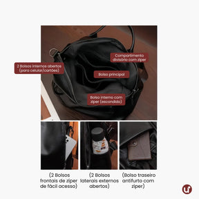 Mochila Feminina Antifurto Shiny Diary 2026 Couro Premium Impermeável 3 em 1