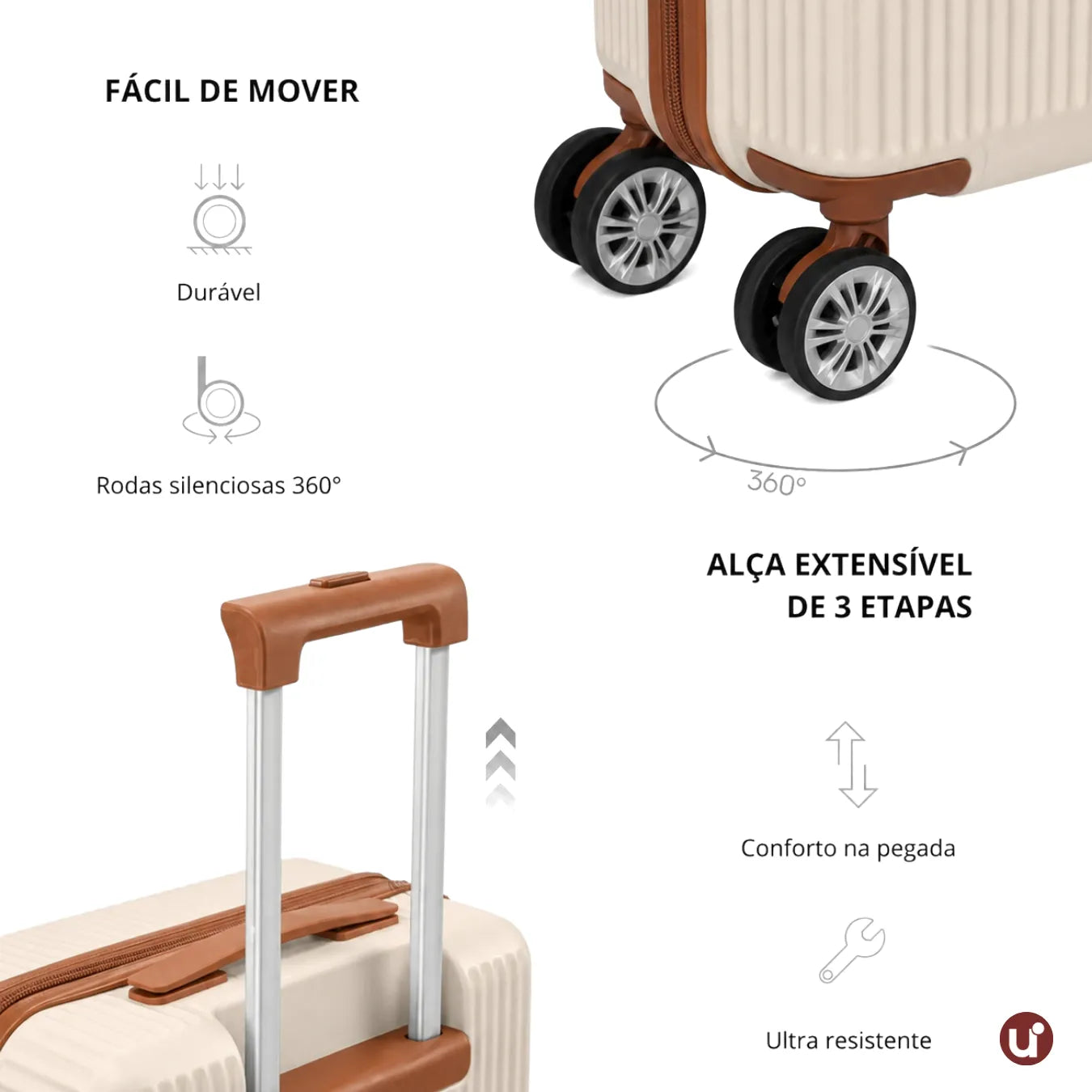 Mala de Viagem NovaTech Rígida ABS — Bordo e Despacho 8kg a 32kg | Cadeado TSA, Rodas 360° Removíveis, Expansível