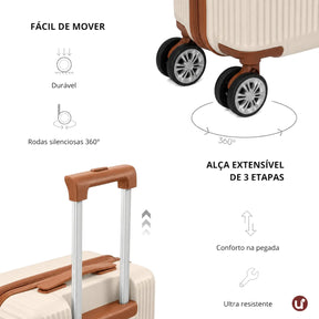 Mala de Viagem NovaTech Rígida ABS — Bordo e Despacho 8kg a 32kg | Cadeado TSA, Rodas 360° Removíveis, Expansível
