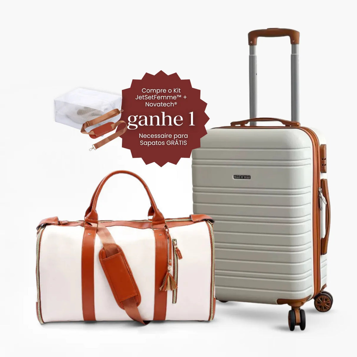 Kit de Viagem Dobrável JetSetFemme™ + Mala Novatech® 8kg–15kg — Leve e Organizada