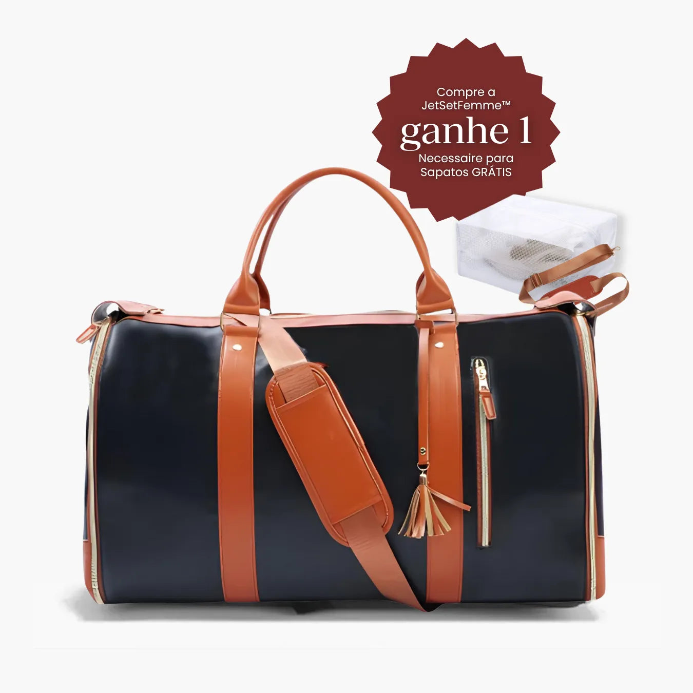 Mala de Mão Preta Caramelo Espaçosa Dobrável 60L Roller JetSetFemme™