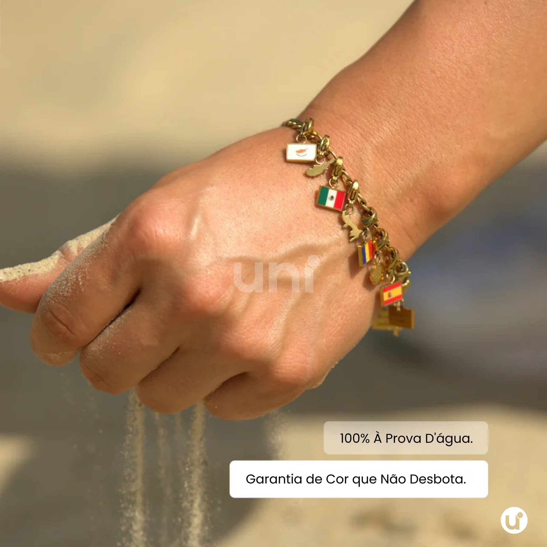 Pulseira de Berloques Viagem Bandeiras e Mapas