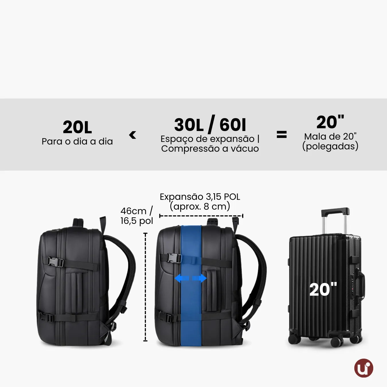 Mochila de Viagem a Vácuo Expansível 60L Mala de Bordo Impermeável