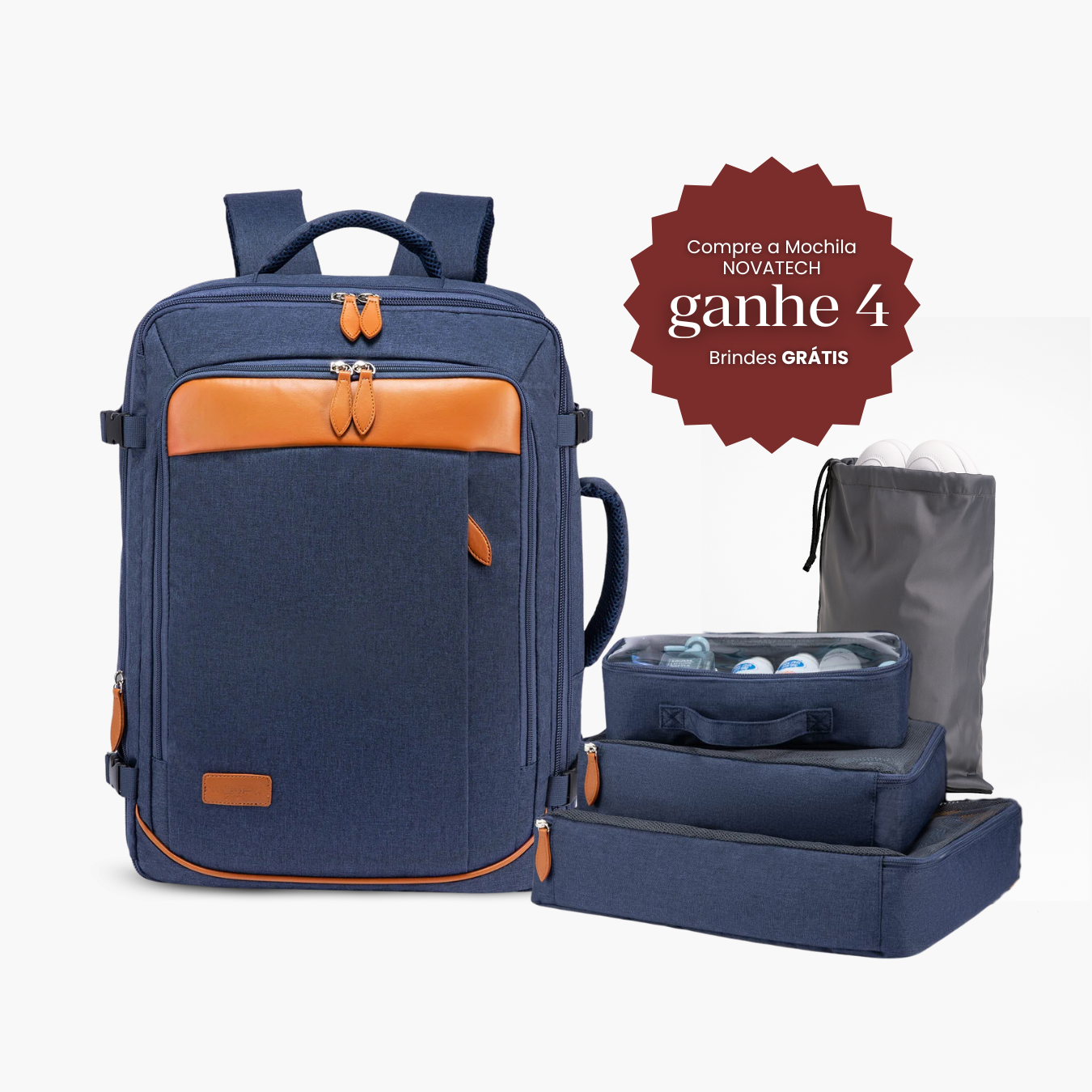 Mochila Azul 40L 4 em 1 + 3 Necessaires GRÁTIS! NovaTech™