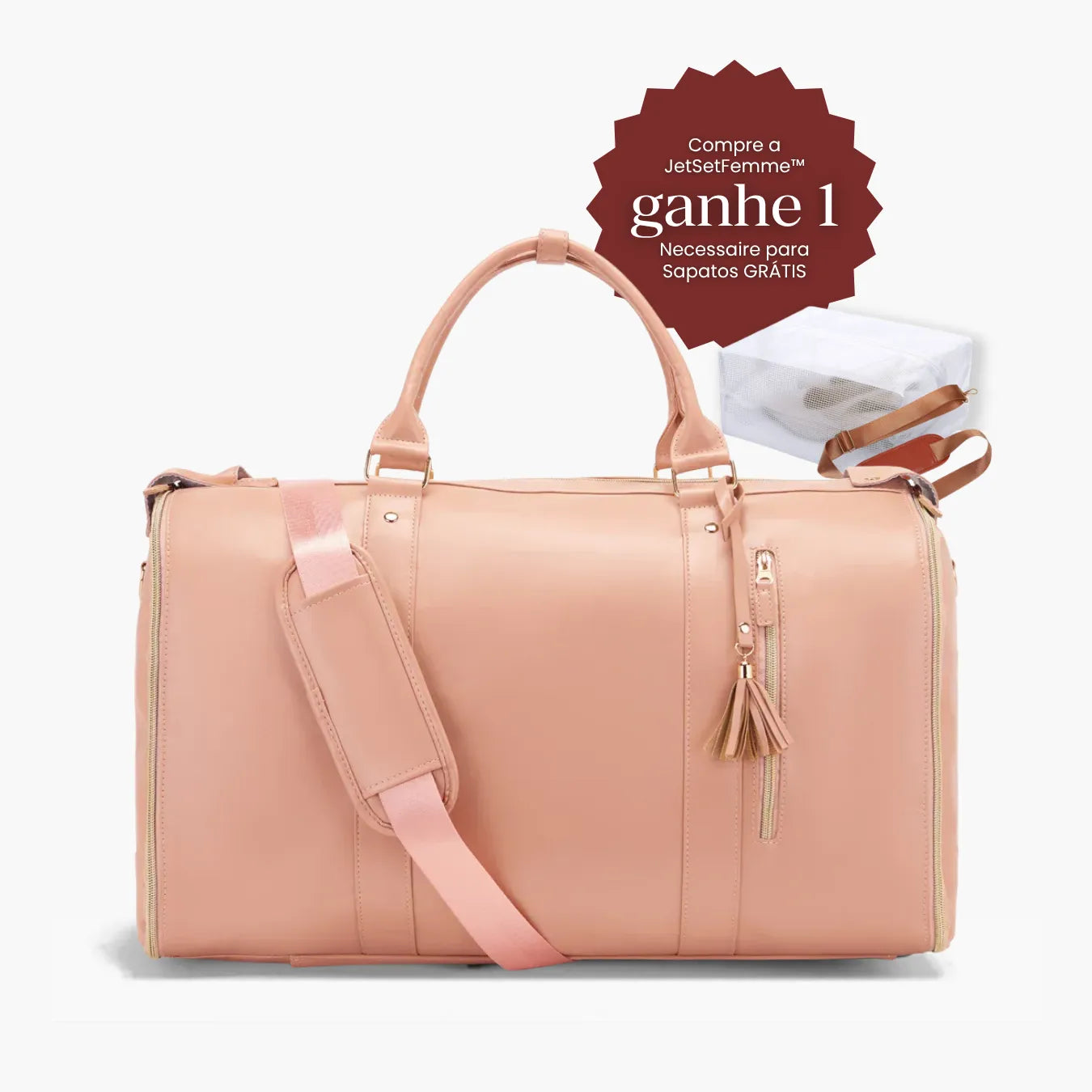 Mala de Mão Rosa Espaçosa Dobrável 60L Roller JetSetFemme™