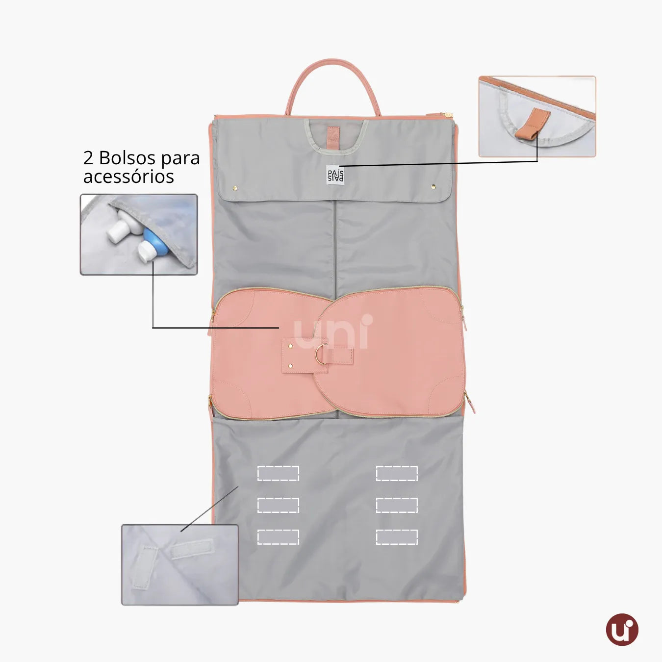 Mala de Mão Rosa Espaçosa Dobrável 60L Roller JetSetFemme™