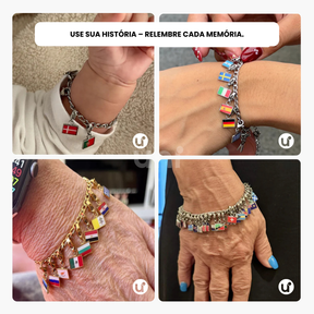 Pulseira de Berloques Viagem Bandeiras e Mapas