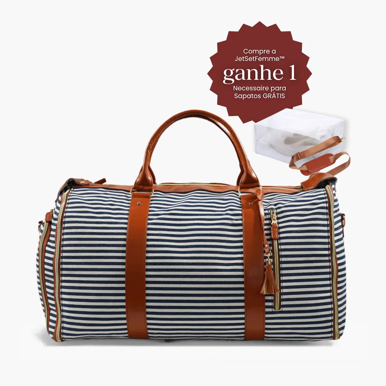 Mala de Mão Listrada Espaçosa Dobrável 60L Roller JetSetFemme™