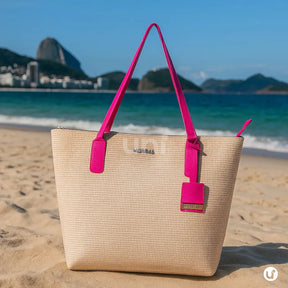 Bolsa Feminina de Praia Grande com Zíper - California Palha Sintética