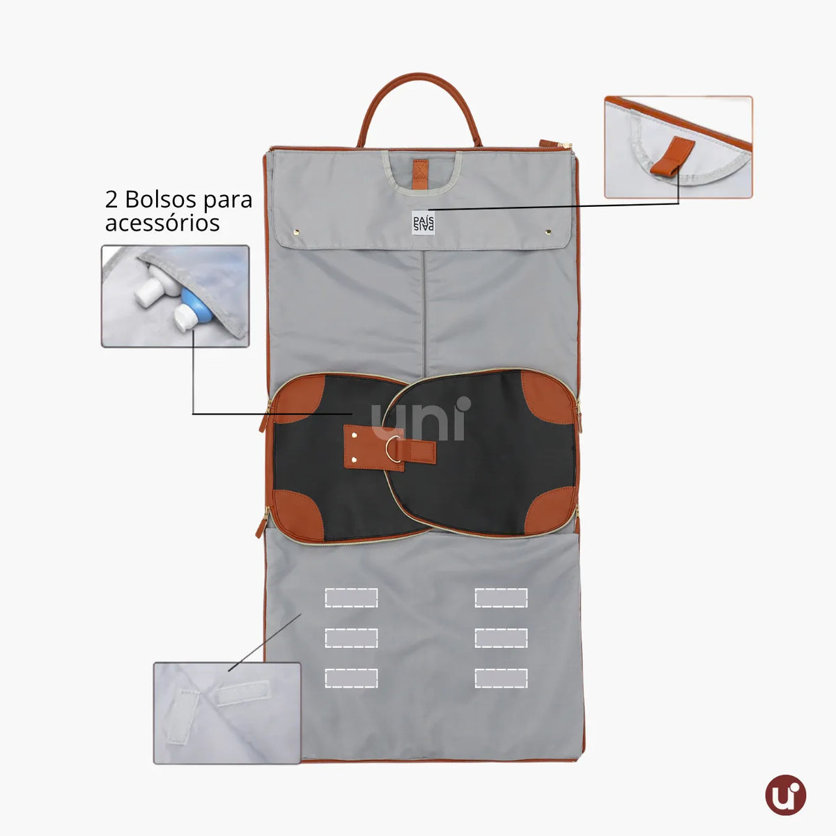 Mala de Mão Preta Caramelo Espaçosa Dobrável 60L Roller JetSetFemme™