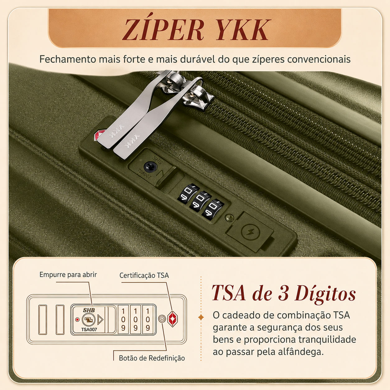 Kit Mala de Viagem Verde Oliva 20"/24" + Bolsa e Necessaire