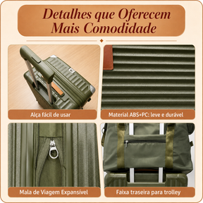 Kit Mala de Viagem Verde Oliva 20"/24" + Bolsa e Necessaire