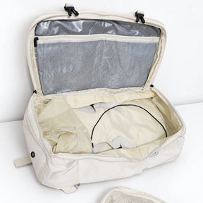Mochila de Viagem NovaTech 2.0 Creme — 40L Expansível, USB, Antifurto e Notebook 17,3"