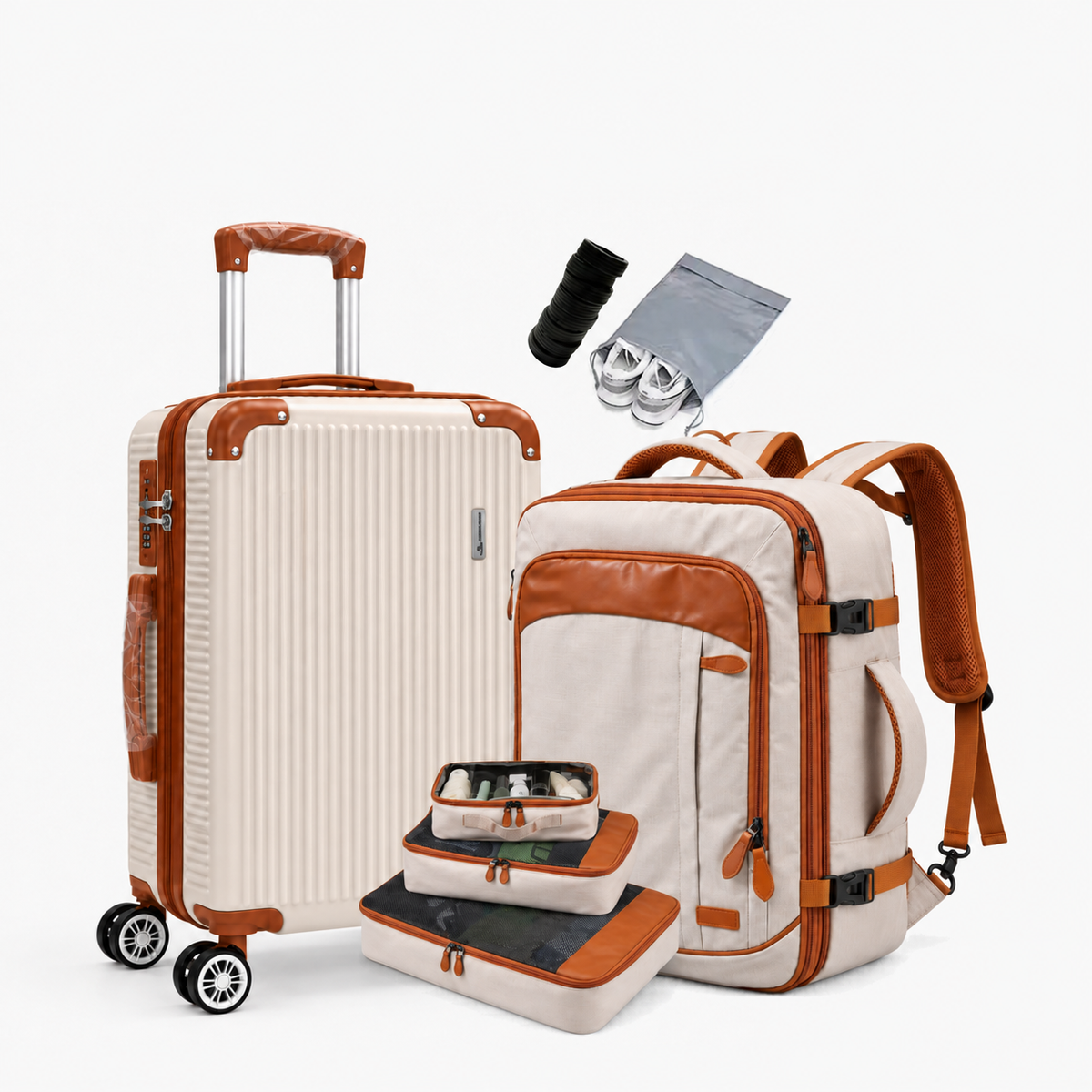 Kit NovaTech™ Combinando — Mala e Mochila no Mesmo Tom + Extras