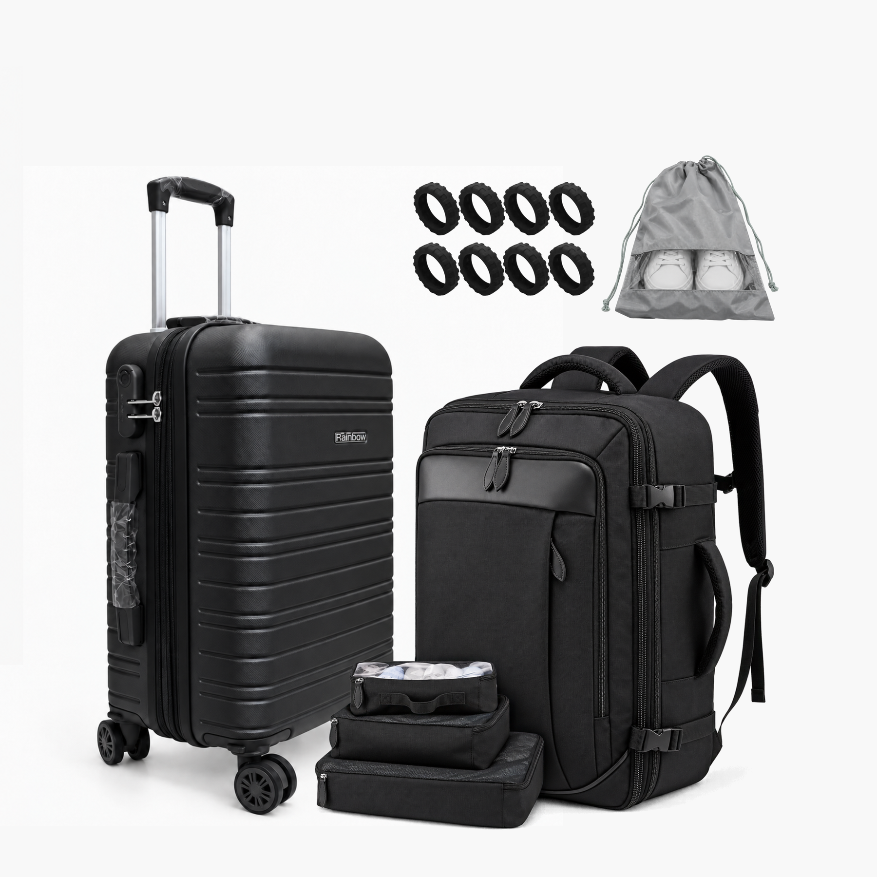 Kit de Viagem NovaTech™ — Mala de Bordo + Mochila e Organizadores