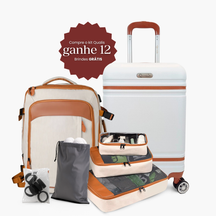 Kit Bege Viagem Premium NovaTech™ + Qualis™ – Mochila 32-40 L + Mala 55x35x25 cm