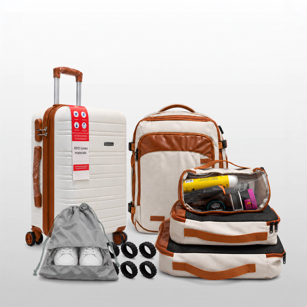 Kit de Viagem NovaTech™ — Mala de Bordo + Mochila 4 em 1 e Organizadores