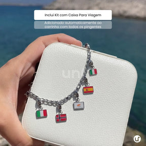 Pulseira de Berloques Viagem Bandeiras e Mapas