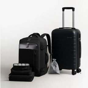 Kit Viagem Completa — Mochila NovaTech™+ Mala de Bordo 10kg + 4 Necessaires GRÁTIS