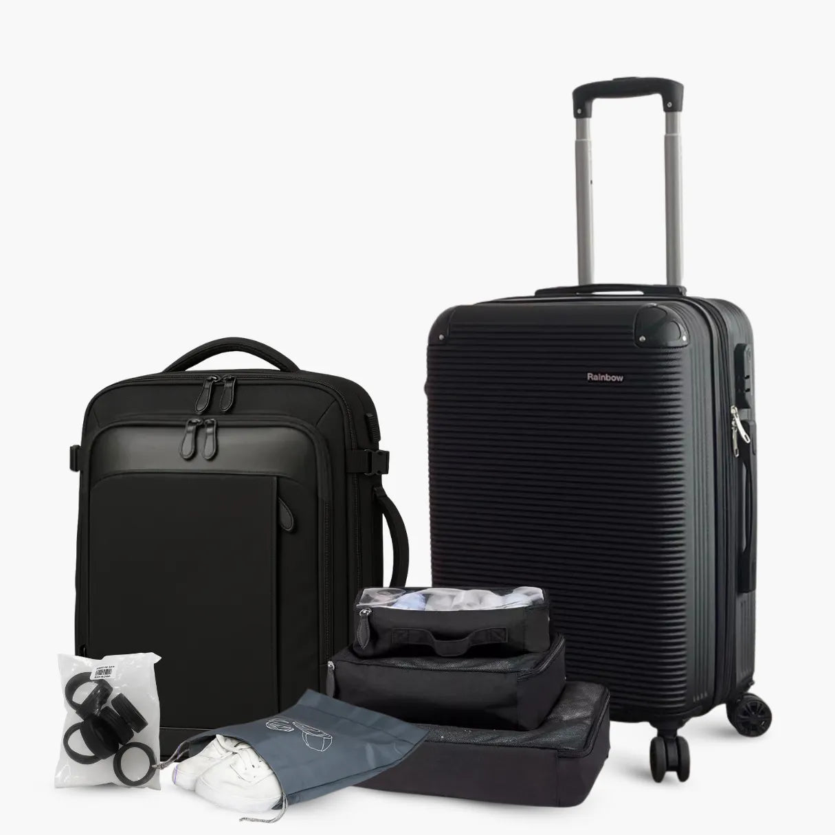Kit Mala de Viagem — Mochila NovaTech™ + Mala de Bordo 10kg + 4 Necessaires GRÁTIS