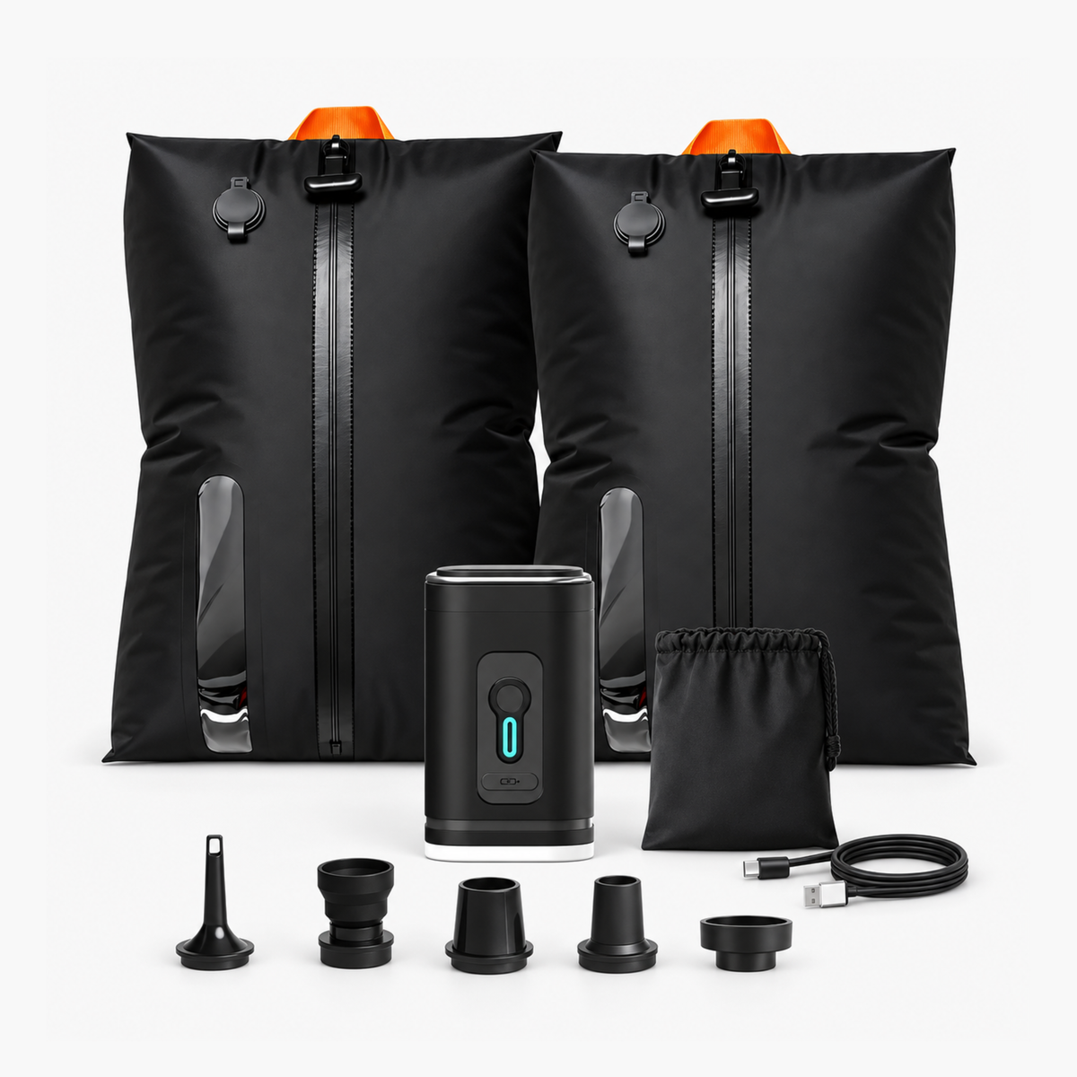 Kit 2 Sacos a Vácuo + Compressor Portátil para Viagem