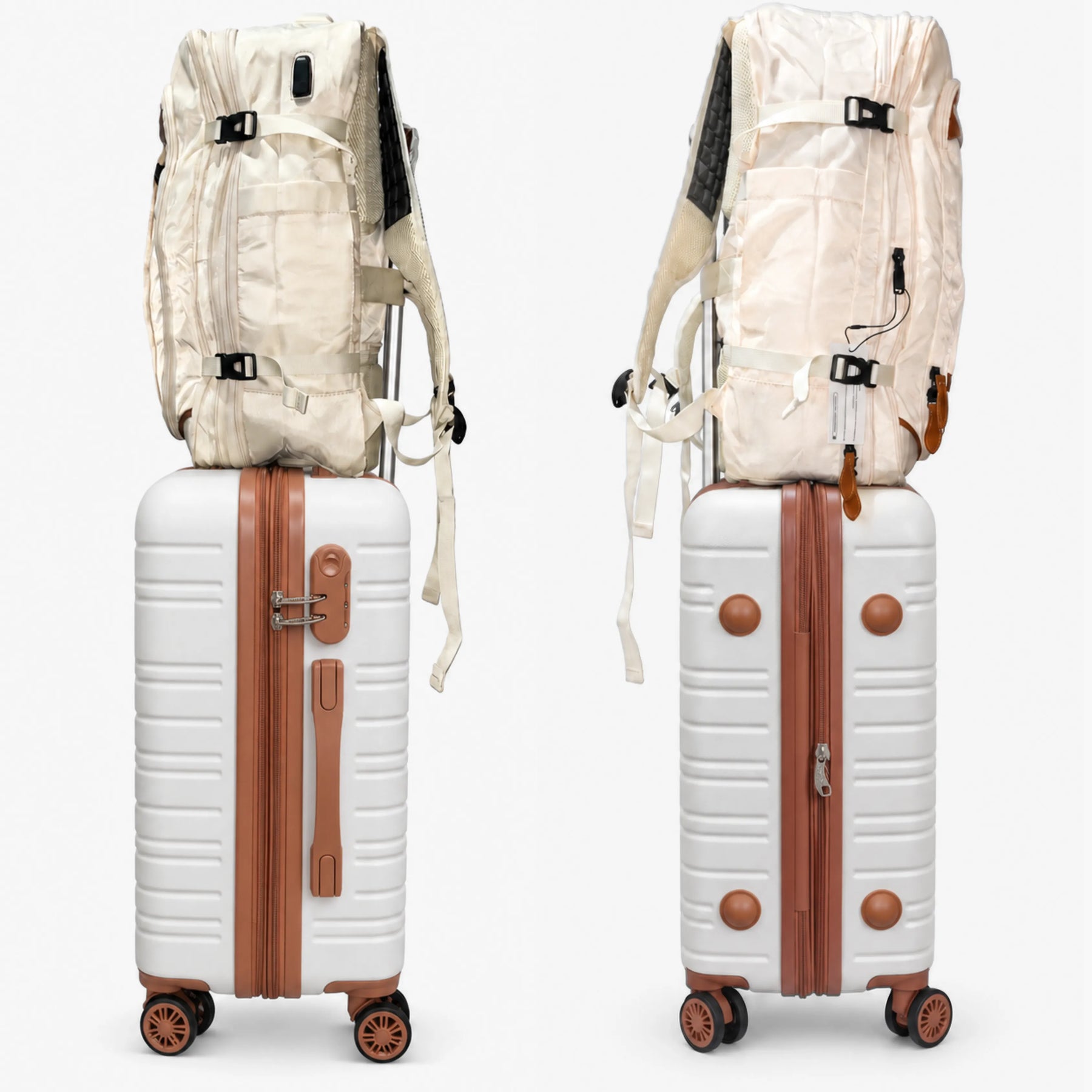 Kit Viagem NovaTech Ivoire — Mala de Bordo + Mochila Antifurto USB