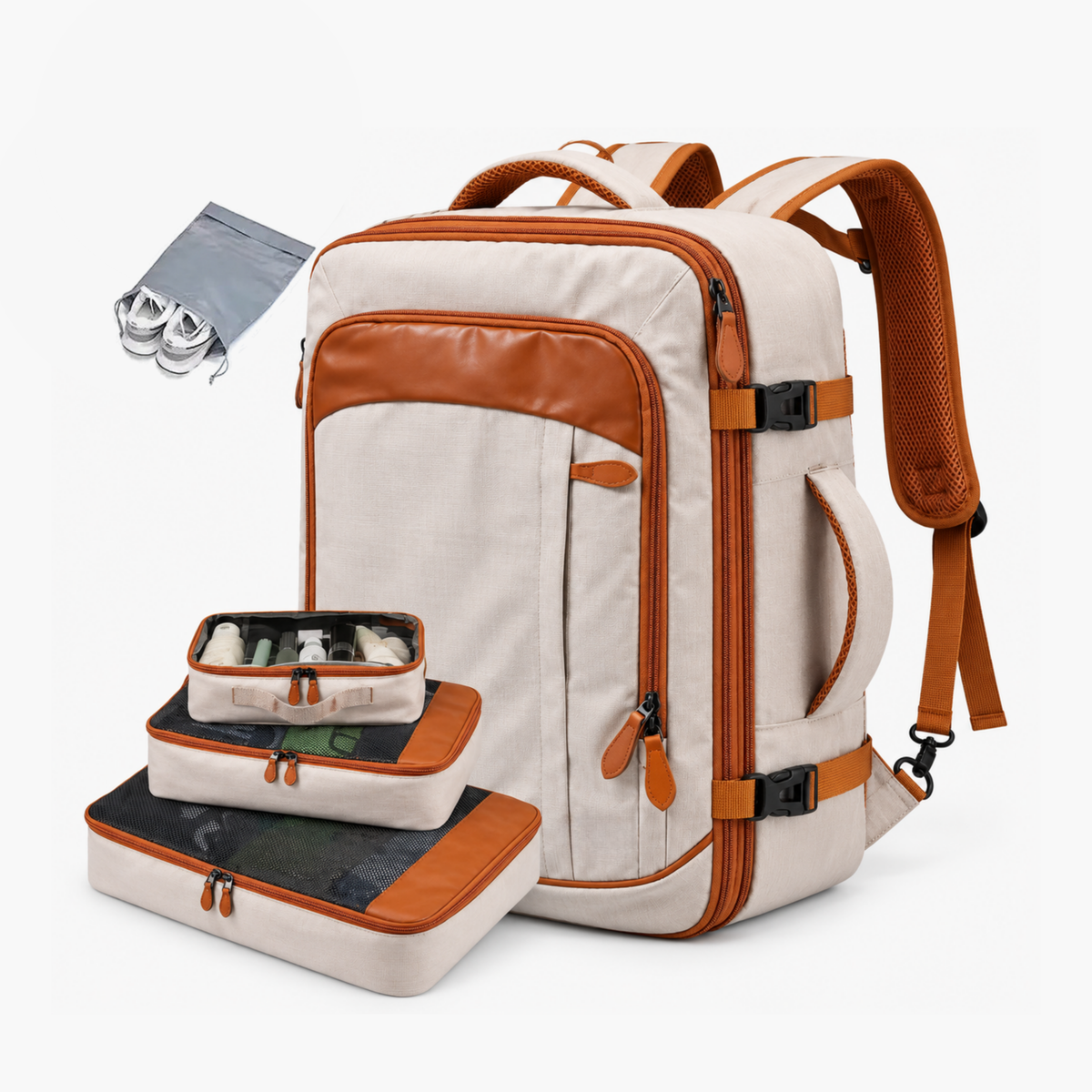Mochila de Viagem 40L Expansível + 3 Necessaires Grátis