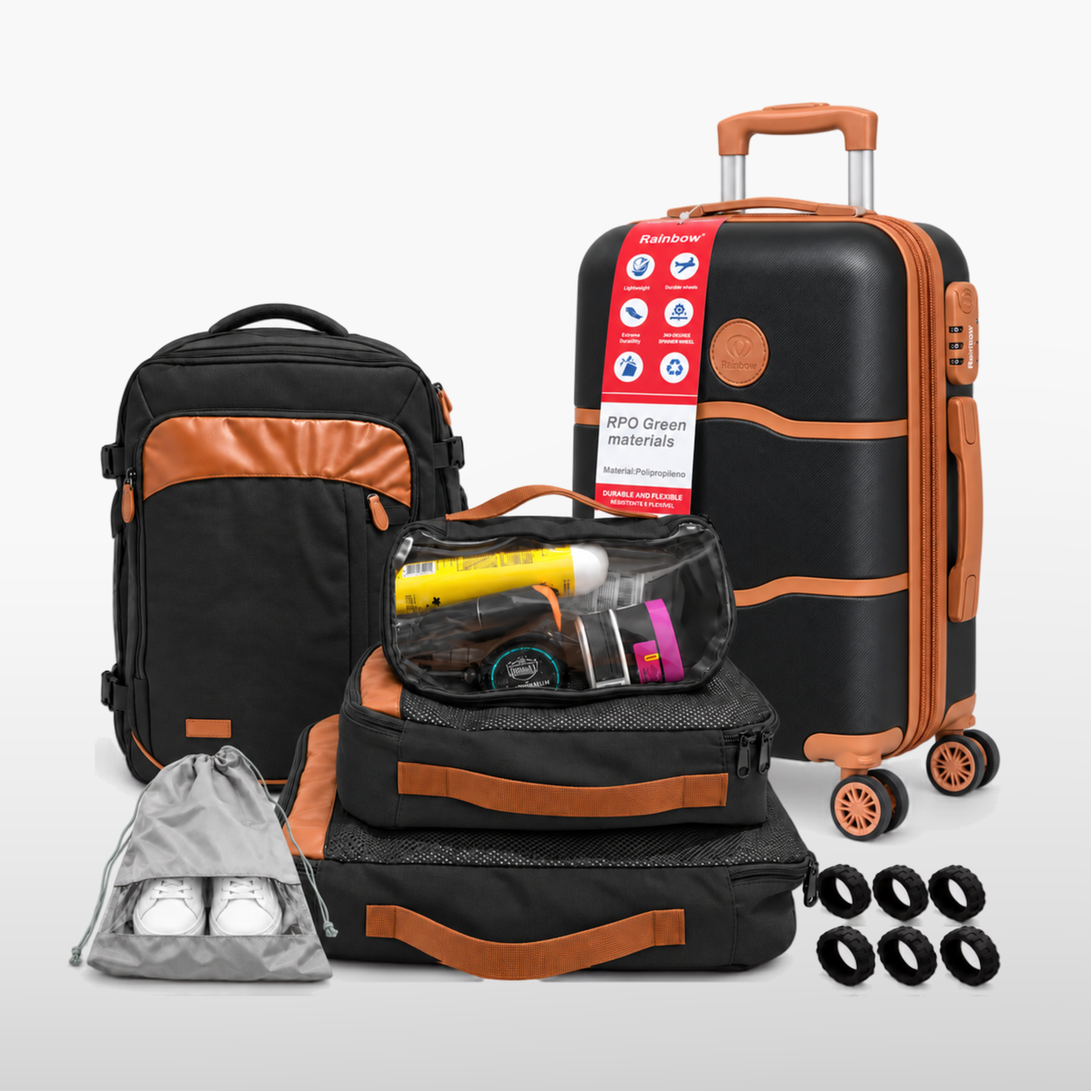 Kit de Viagem NovaTech™ — Mala de Bordo ABS 360° + Mochila 4 em 1 | 3 Cores Combinando
