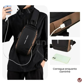 Bolsa Transversal Antifurto Impermeável com Cadeado e USB - SecureCarry™