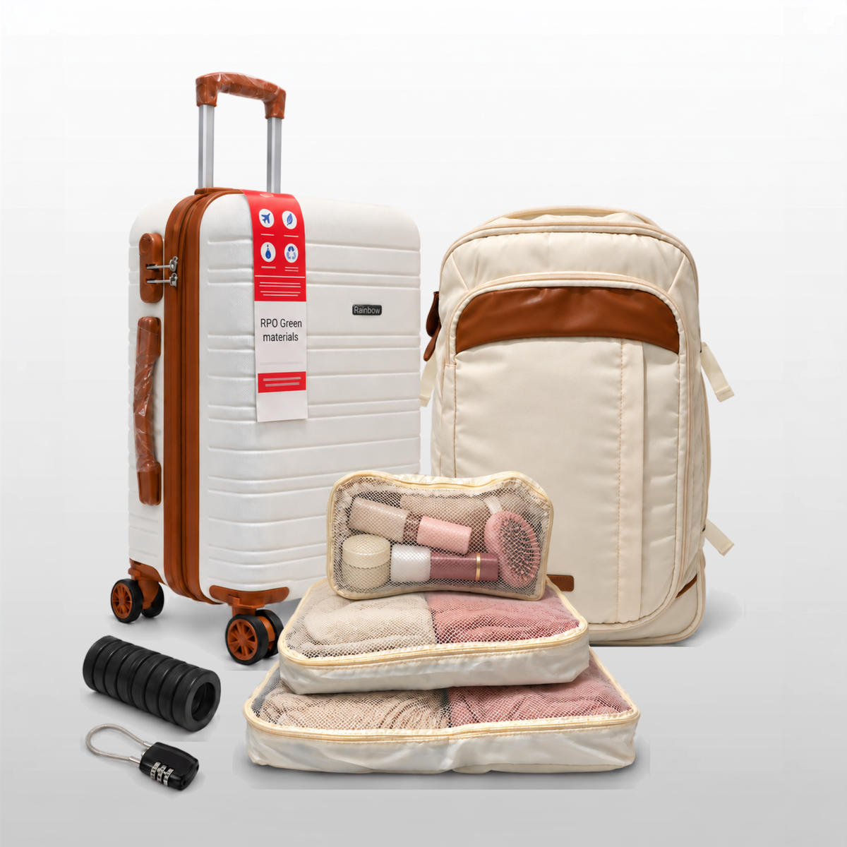 Kit Viagem NovaTech Ivoire — Mala de Bordo + Mochila Antifurto USB