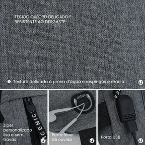 Mochila Transversal Impermeável e Antifurto para Viagem - CrossMove™