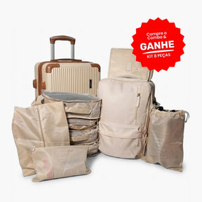 Kit Mala de Bordo 10kg + Mochila Expansível + 8 Organizadores (Padrão ANAC)