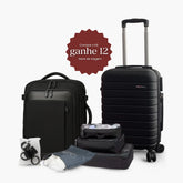 Kit Viagem Preto Completo NovaTech™ (Mala 8 a 15 kg + Mochila + 4 Organizadores + Protetores)