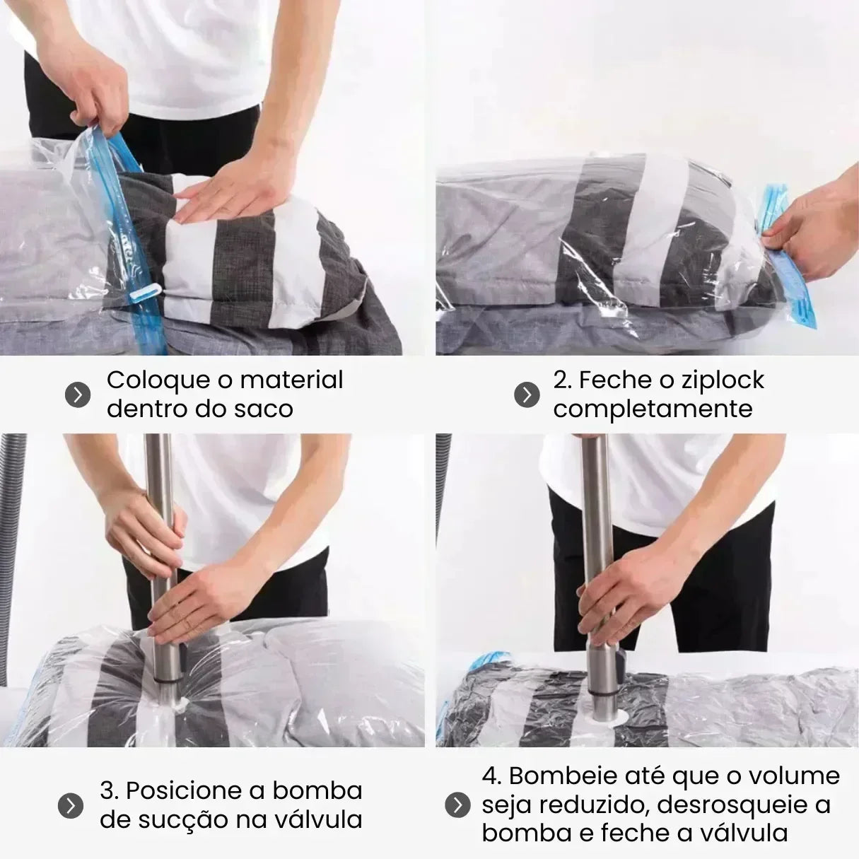 Kit Saco a Vácuo para Roupas com Bomba - Viagem e Armário