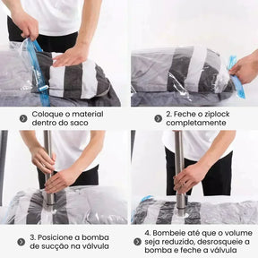 Kit Saco a Vácuo para Roupas com Bomba - Viagem e Armário
