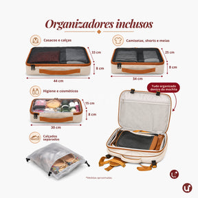 Kit de Viagem NovaTech™ — Mala de Bordo + Mochila e Organizadores