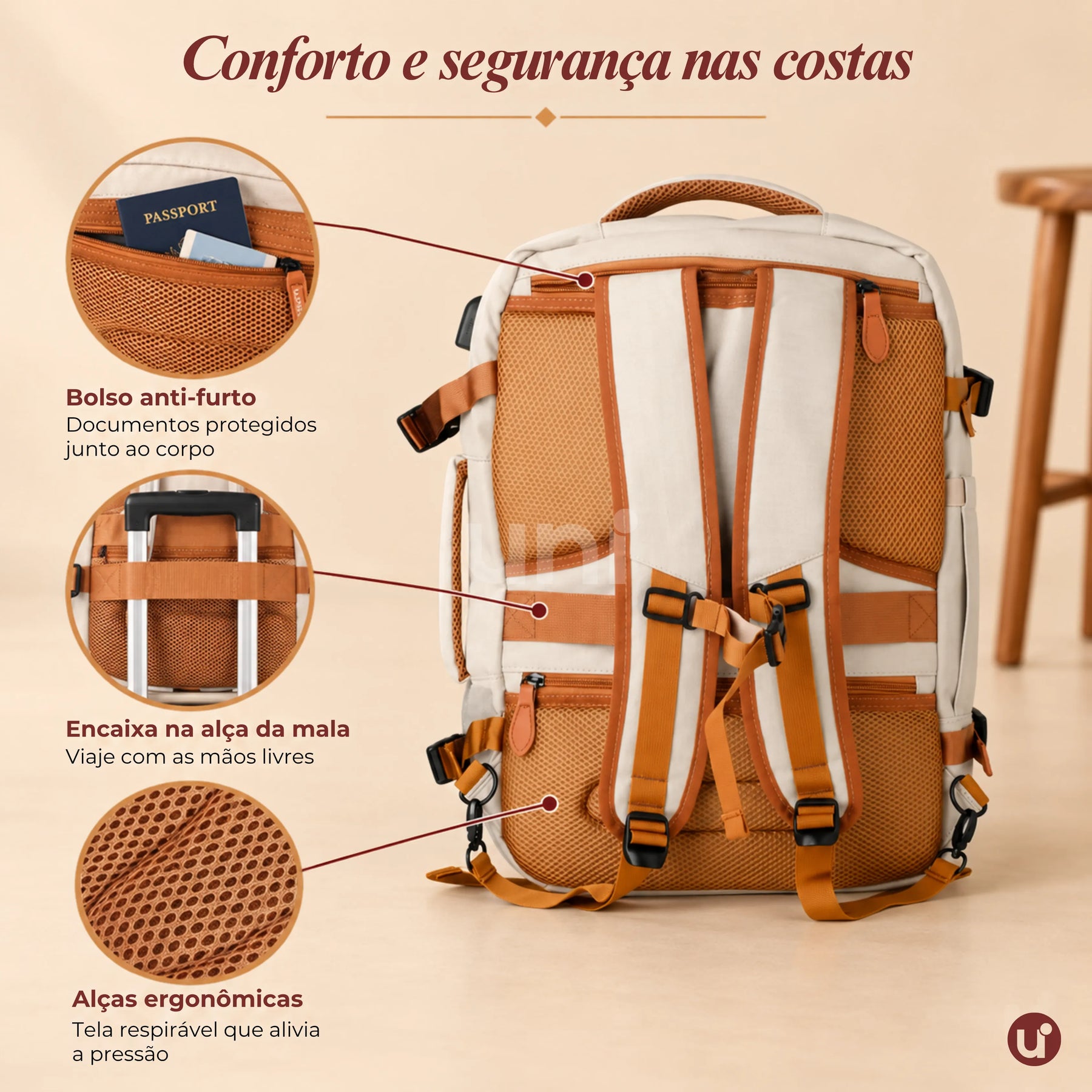 Mochila de Viagem Feminina 40L NovaTech™ + 3 Necessaires