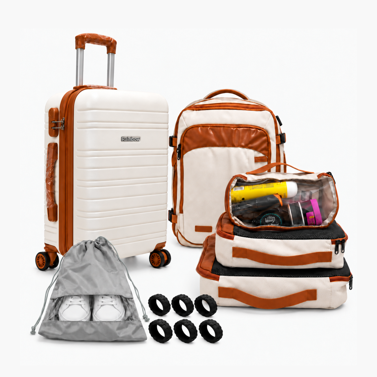 Kit de Viagem NovaTech™ — Mala de Bordo + Mochila 4 em 1 e Organizadores
