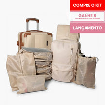 Kit Mala de Bordo 10kg + Mochila Expansível + 8 Organizadores (Padrão ANAC)