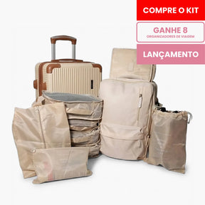 Kit Mala de Bordo 10kg + Mochila Expansível + 8 Organizadores (Padrão ANAC)