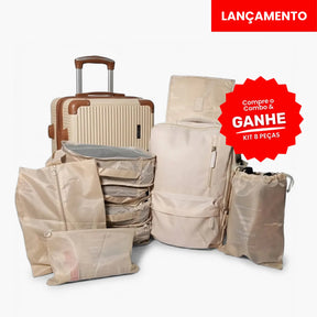 Kit Mala de Bordo 10kg + Mochila Expansível + 8 Organizadores (Padrão ANAC)