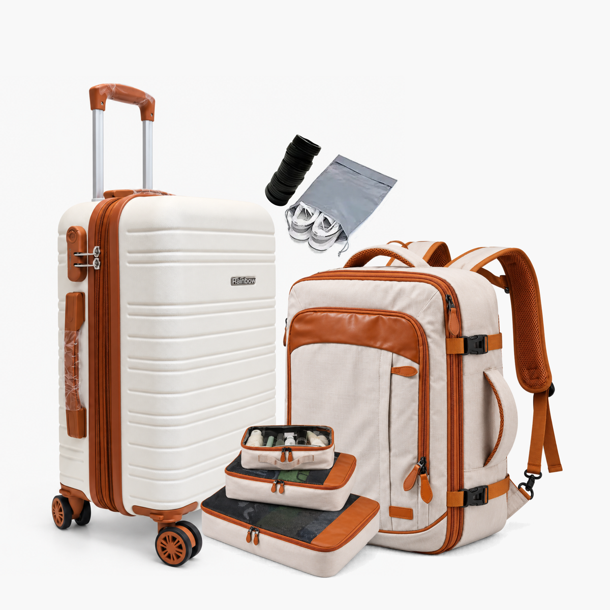 Kit de Viagem NovaTech™ — Mala de Bordo + Mochila e Organizadores