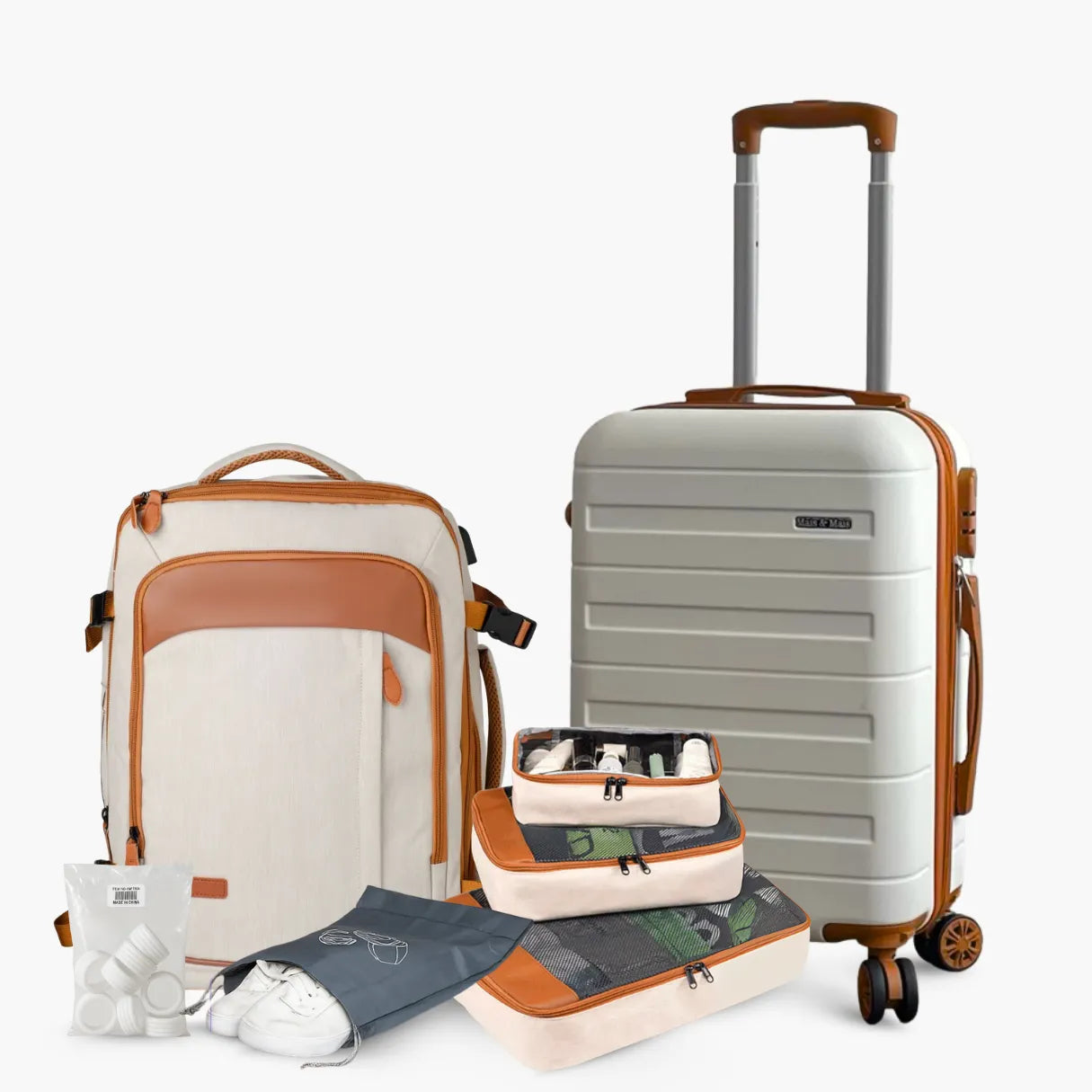 Kit Mala de Viagem — Mochila NovaTech™ + Mala de Bordo 10kg + 4 Necessaires GRÁTIS