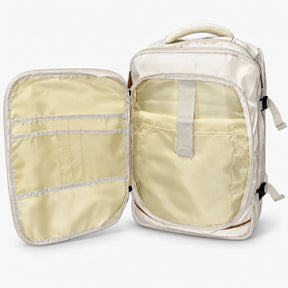 Mochila de Viagem NovaTech 2.0 Creme — 40L Expansível, USB, Antifurto e Notebook 17,3"