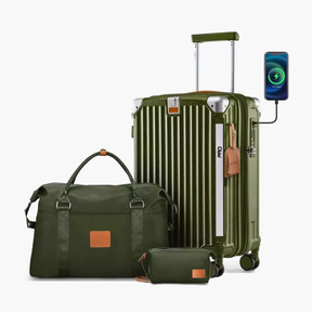 Kit Mala de Viagem Verde Oliva 20"/24" + Bolsa e Necessaire