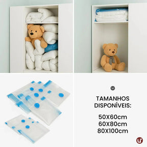 Kit Saco a Vácuo para Roupas com Bomba - Viagem e Armário