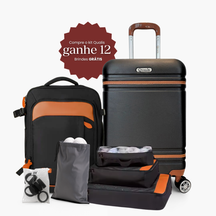 Kit Preto Viagem Premium NovaTech™ + Qualis™ – Mochila 32-40 L + Mala 55x35x25 cm